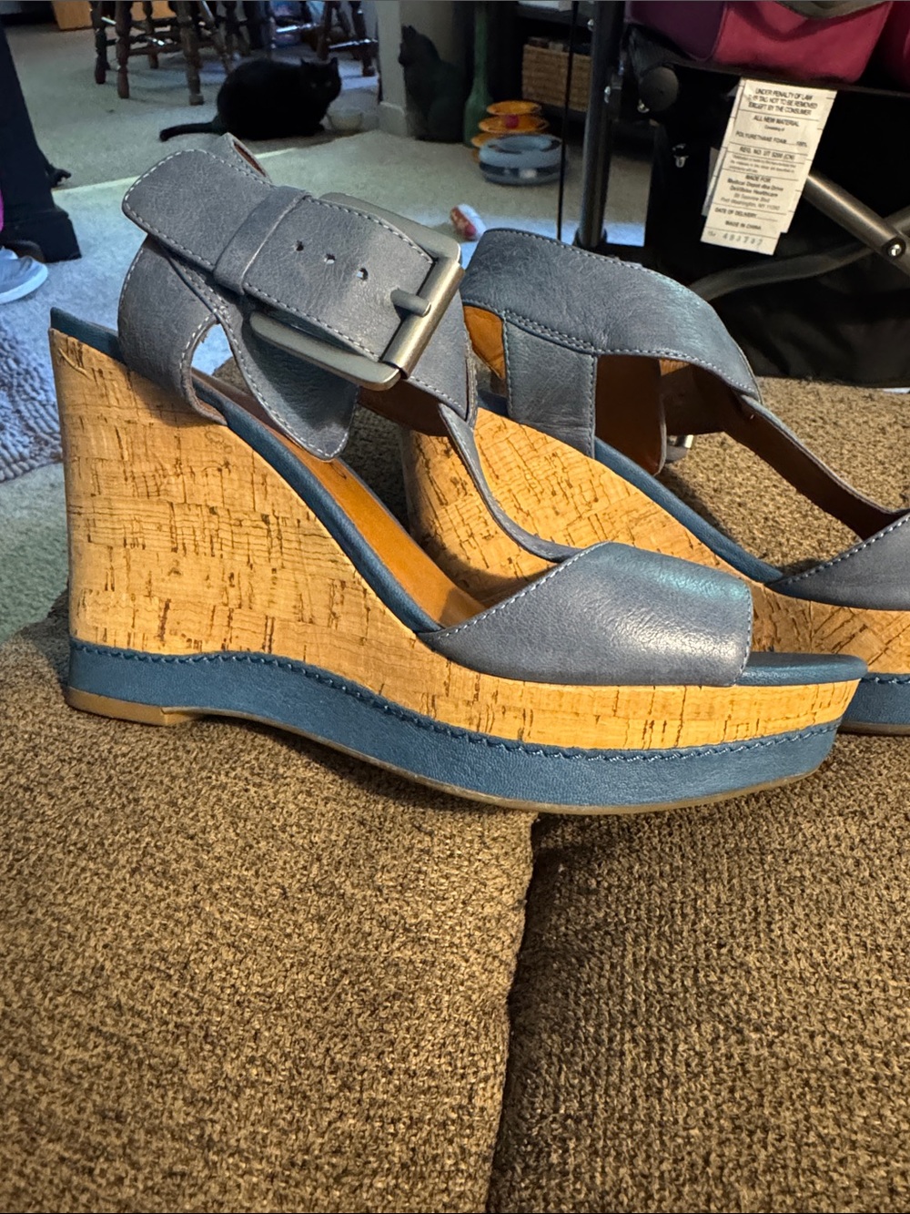 Franco Sarto Blue Cork Wedge Sandals